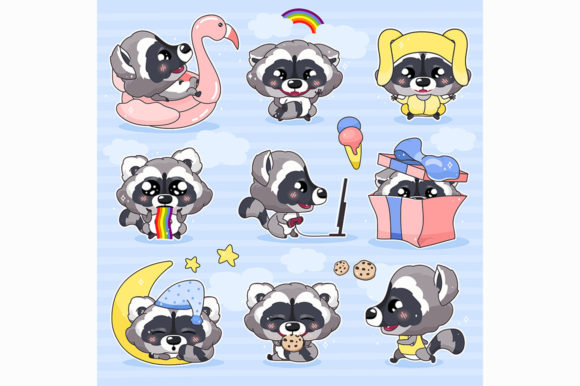 Cute Raccoon Kawaii Cartoon Characters Graphics and Illustrations Review