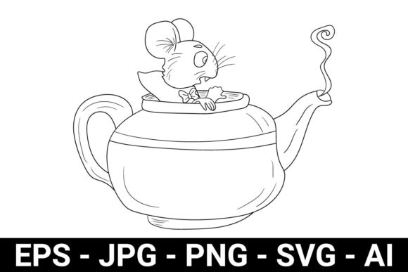 Outline Mouse on a Teapot Alice: Graphics for Coloring Pages Amp