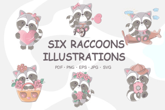 Raccoon Prints Set Cute Animals: Graphics & Illustrations Review