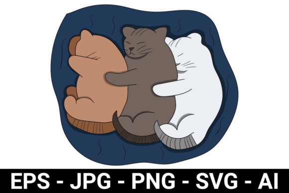 Three Sleeping Cute Kitten Graphics for Brand Illustrations